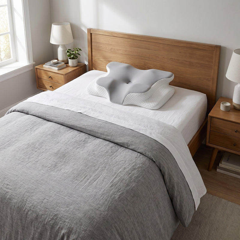Sorovia Sleep Well Kissen wird auf dem Bett platziert